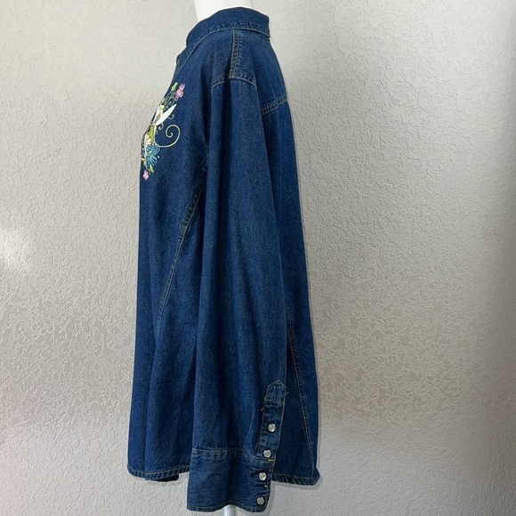 Disney Vintage Tinker Bell Pearl Snap Denim Button Down Collard Shirt - Picture 2 of 8